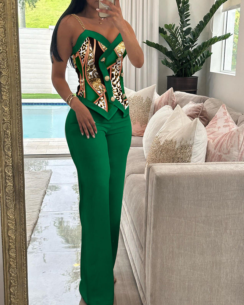 Blusa senza maniche femminile Valstrend, abbinamento due pezzi, stile elegante e moderno, vista sulla parte superiore del completo.