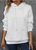 Felpa lunga con cappuccio e lacci, taglia comoda, tessuto jacquard casual, marca Valstrend shop, maniche lunghe e dettagli eleganti