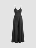 Abito jumpsuit Valstrend donna con scollo a V, colore solido, comodo e elegante per il tempo libero.