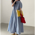 Retro Crew Neck Loose Casual Plaid Overknee Long Dress