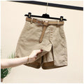 Summer New Button High Waist With Belt Cotton Shorts For Women