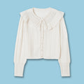 Solid Color Round Neck Hollow Lace Knitted Cardigan Top
