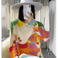 Maglia lunga a maniche lunghe Valstrend con stampa digitale a cavallo, girocollo, tessuto dopamina, stile casual e confortevole