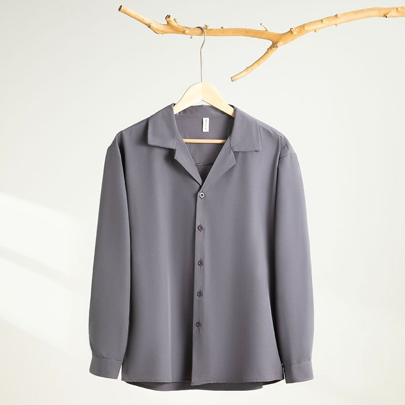 Youth Lapels Solid Color Long Sleeve Shirt