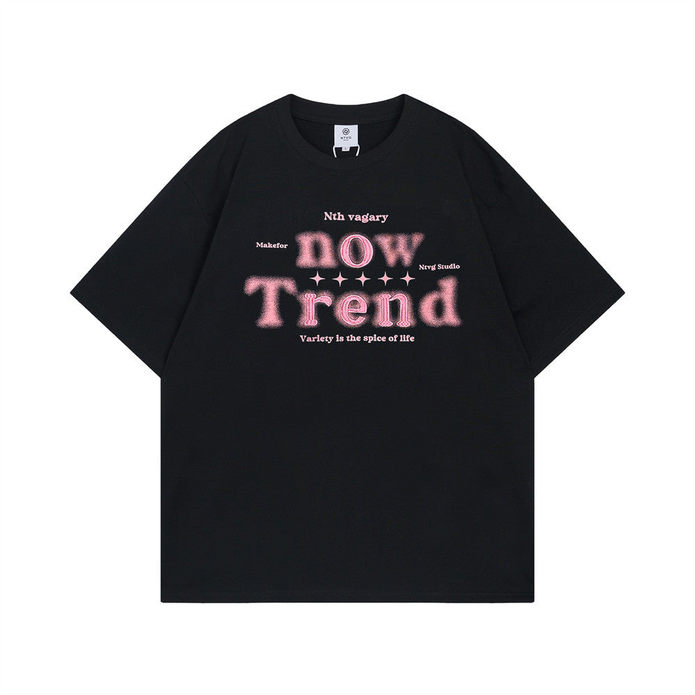 Fashion Brand Embroidered Letter Short Sleeve T-shirt High Street American Style