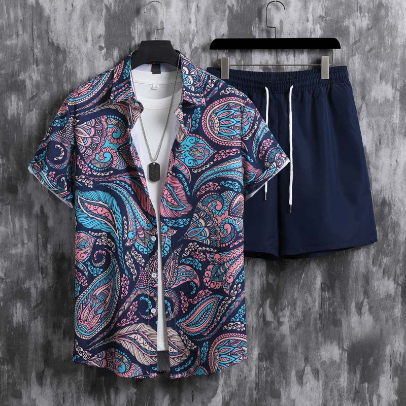 Camicia da uomo Valstrend in tessuto leggero e micro-elastico con motivo floreale, adatta per abbigliamento estivo e casual.