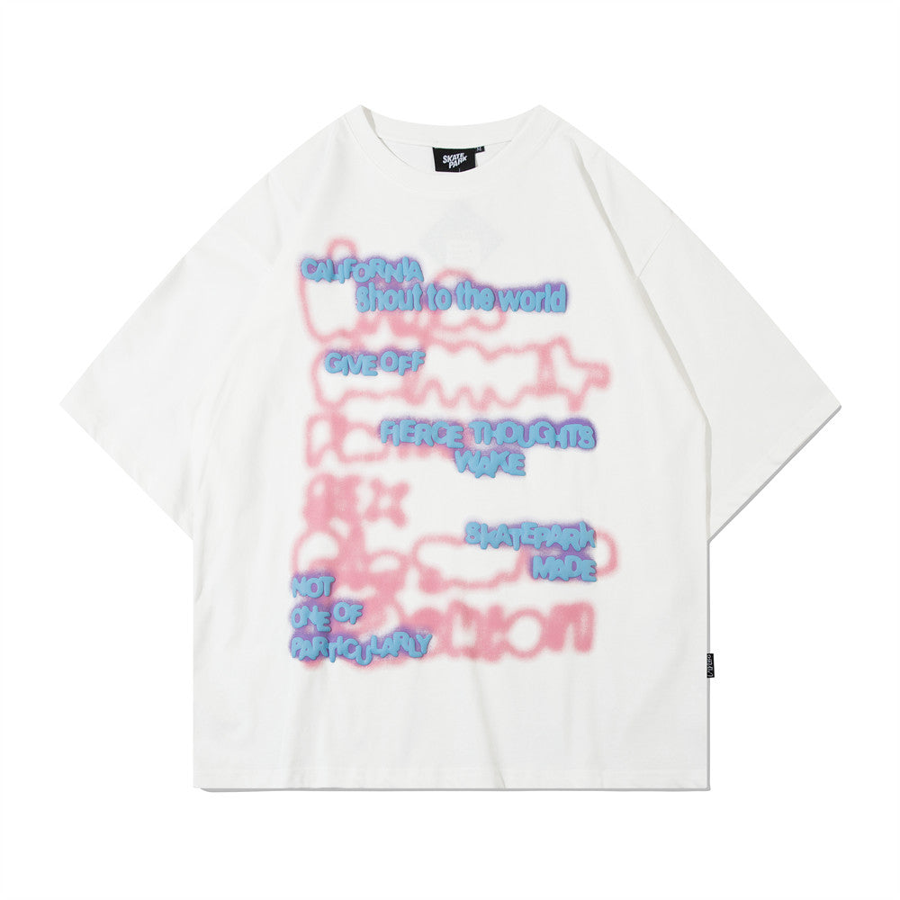 Fuzzy Letter Print Short-sleeve Loose Top