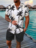 Completo da uomo Valstrend con camicia a maniche corte e pantaloni da spiaggia stampati 3D, stile casual estivo.