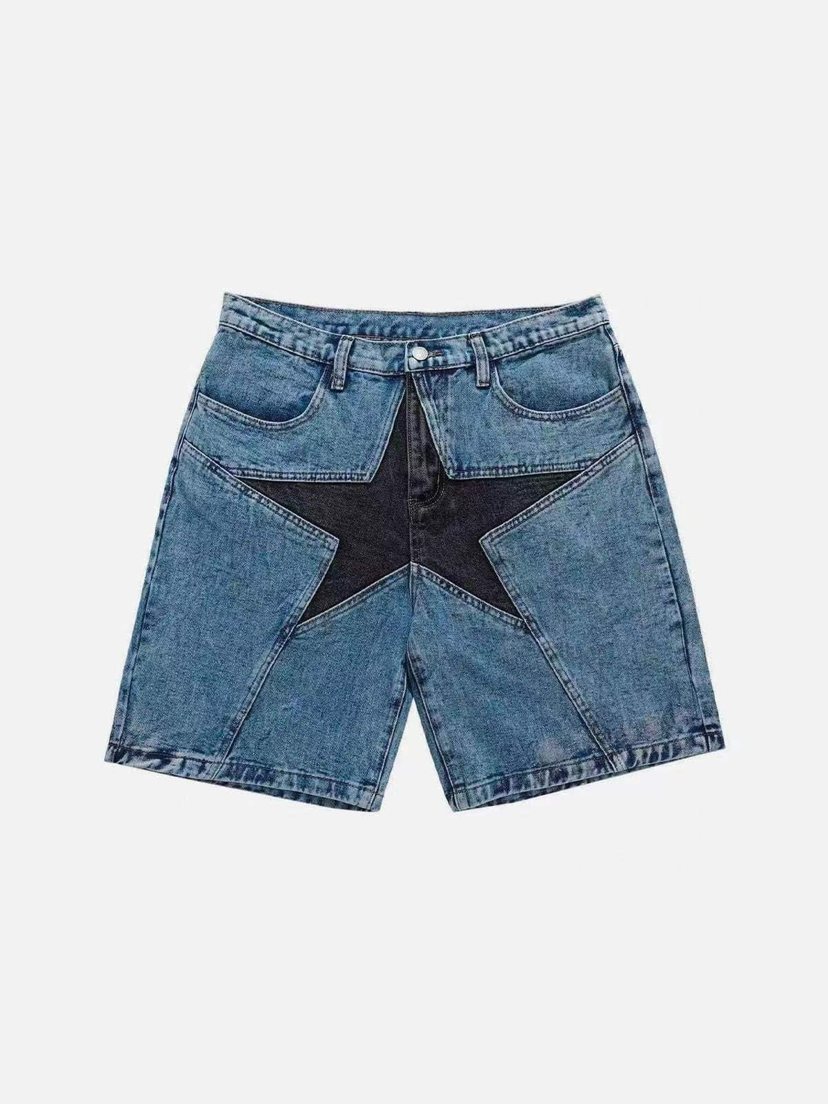 Pantaloni in denim Valstrend con toppa a stella a cinque punte in contrasto, stile casual e trendy, dettaglio visibile sull'immagine.