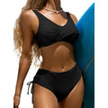 Costume da bagno a due pezzi a vita alta Valstrend, top con spacco e slip abbinato, ideale per l'estate e il mare