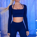 Leggings sportivi Valstrend con spalline lunghe e maniche lunghe, ideali per corsa e allenamento, in tessuto elastico e comodo