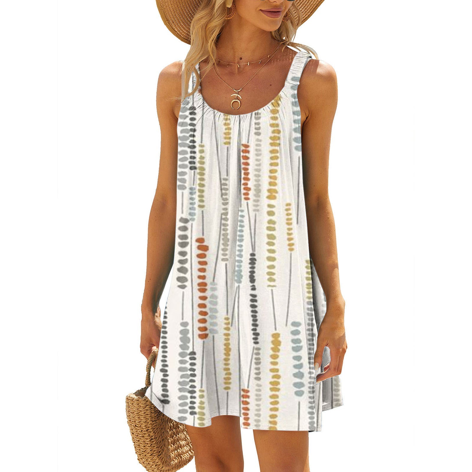 Printed Vest Camisole Casual Sleeveless Loose Dress