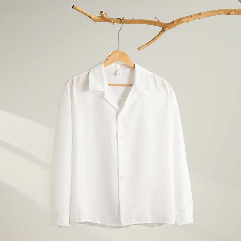 Youth Lapels Solid Color Long Sleeve Shirt