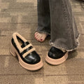 Scarpe donna Valstrend in pelle con suola platform, tacco chunky in velluto per autunno e inverno, altezza aumentata.