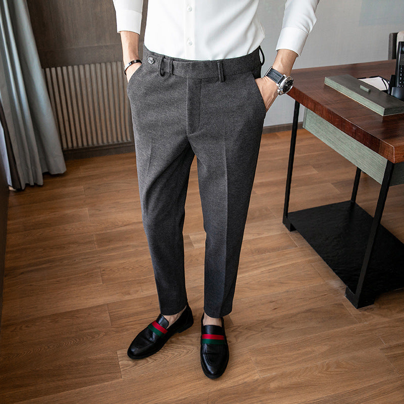 Pantaloni da uomo slim-fit in lana ispessita per autunno e inverno, vestibilità aderente, marca Valstrend.