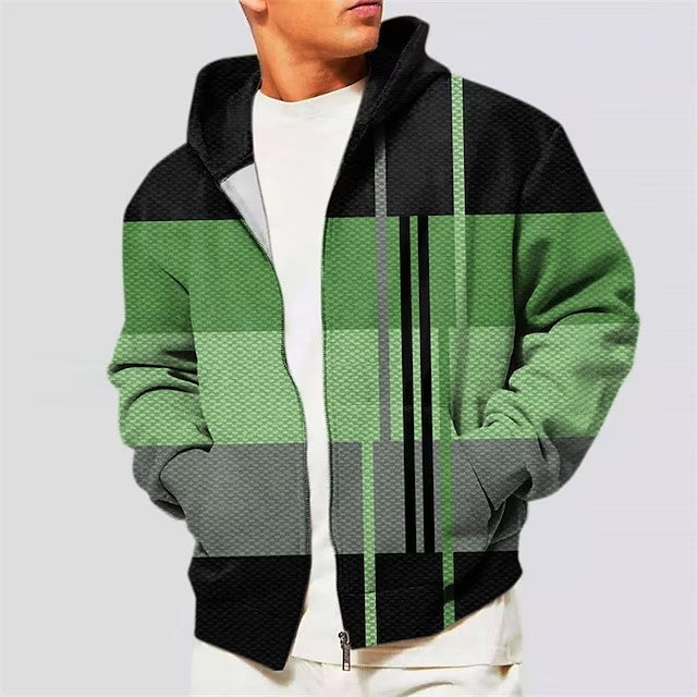 Cardigan 3D printing con zip e cappuccio da uomo Valstrend, maglione con dettagli innovativi e stile casual.