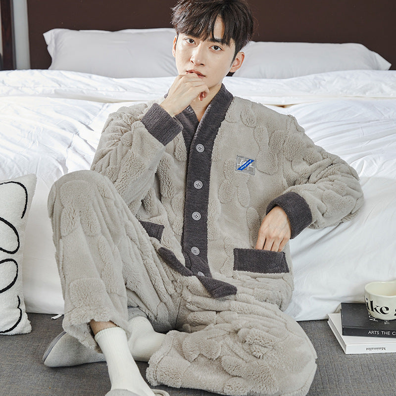 Pigiama da uomo Valstrend Shop in flanella jacquard, caldo e comodo con interno in fleece, abbigliamento per il relax.