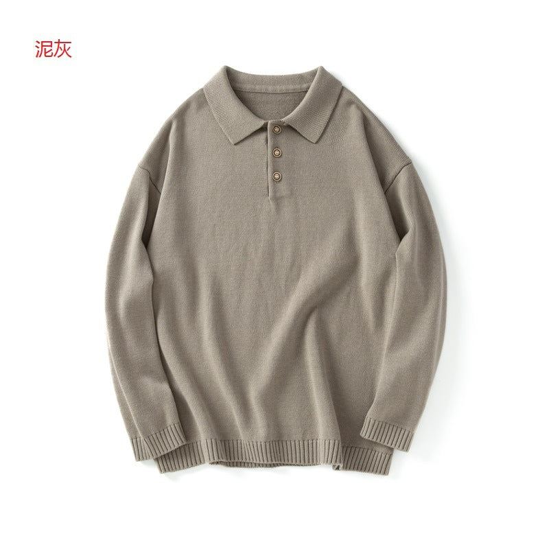 Maglione retrò stile giapponese con colletto polo ampio, marca Valstrend, design casual e versatile, in tessuto morbido.