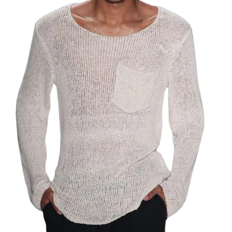 Maglione da uomo Valstrend in tinta unita a manica lunga, stile europeo e americano, tessuto a maglia, colore solido