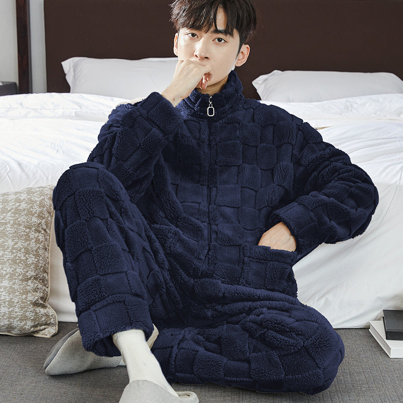 Pigiama da uomo Valstrend in jacquard flanella, morbido e caldo con interno in fleece, abbigliamento da casa comodo e caldo