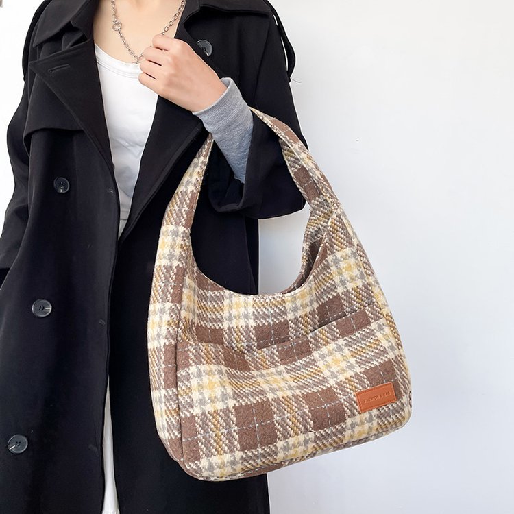 Grande borsa retrò a quadri Valstrend per donna, con ampio scomparto e stile vintage.