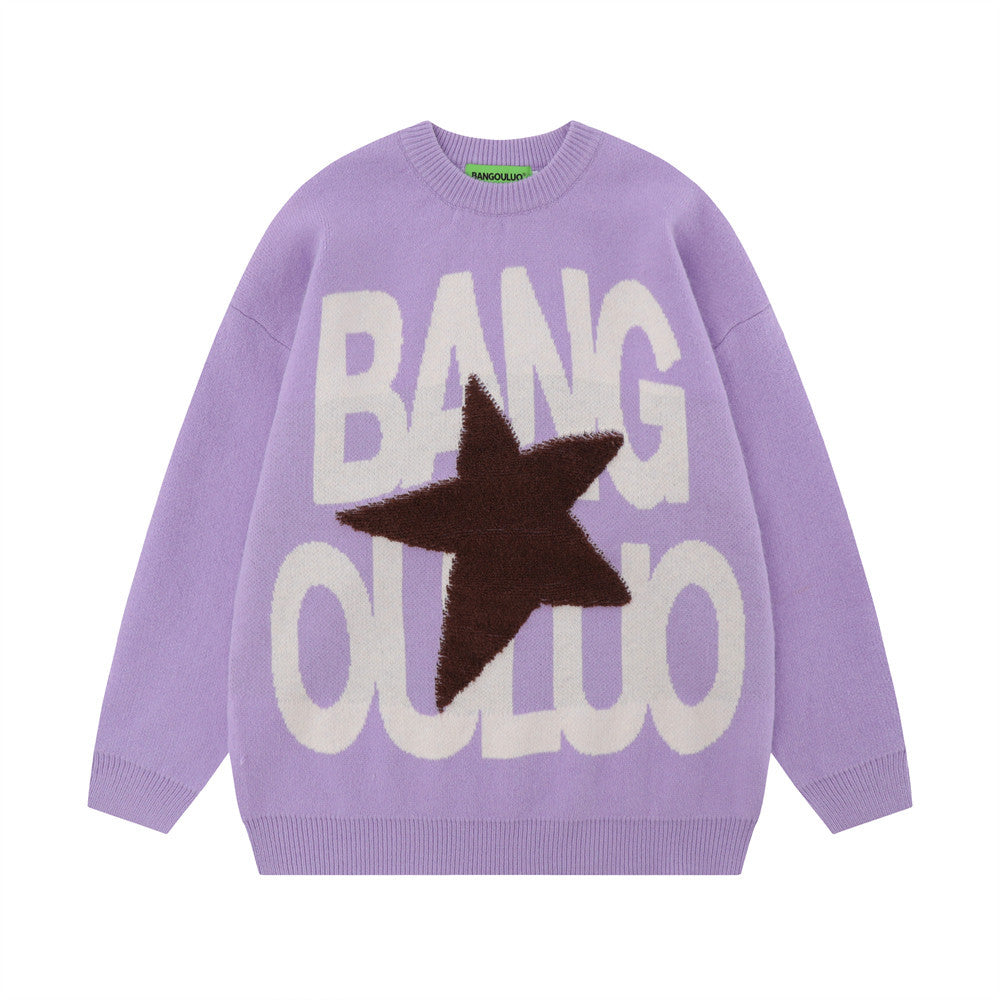 Maglione crew neck Valstrend con stella a cinque punte in stile hip hop americano, con lettere e design moderno.