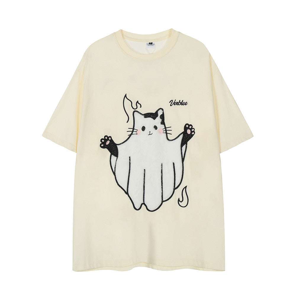 Funny Kitten Short Sleeve Boys Street Fashion Hair