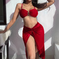 Costume da bagno a tre pezzi da donna Valstrend con mesh, stile split, ideale per mare e piscina.