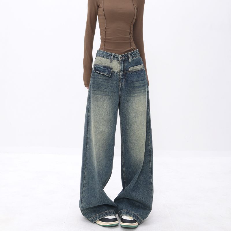 Jeans donna Valstrend Shop a gamba larga e dritta, stile loose e comodo, in tessuto di denim blu chiaro con finiture classiche.