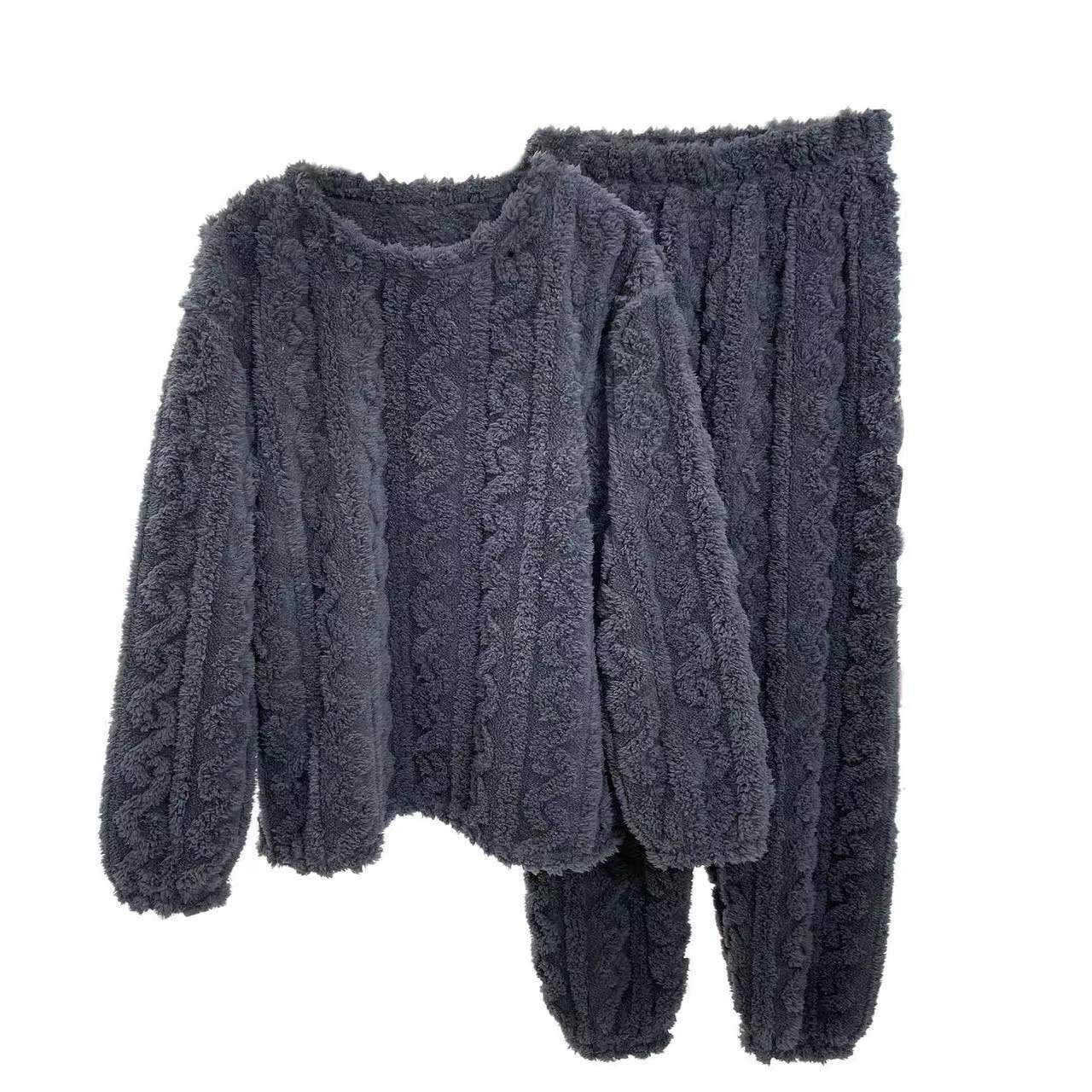 Pure Color Jacquard Cotton Velvet Warm Suit Pajamas
