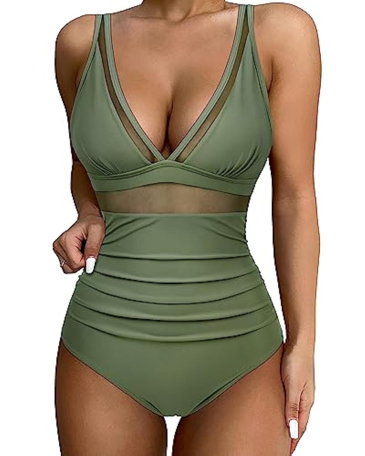 Costume da bagno intero da donna a vita alta Valstrend, in tessuto nero, con scollo a V e taglio elegante.