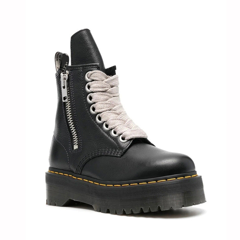 Stivali Dr Valstrend con suola spessa, motivo litchi e zip laterale, stile alla moda e resistente.
