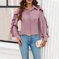 Camicia estiva e primaverile Valstrend con maniche a volant e tinta unita, ideale per il relax e lo stile casual.