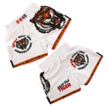 Shorts da boxe Muay Thai Tiger Fight Sports di Valstrend, pantaloncini da combattimento con stampa tiger e dettagli sportivi.