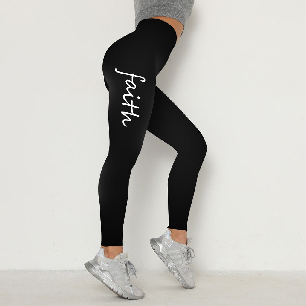 Leggings elasticizzati Valstrend con stampa lettere in vita, design modellante e sollevamento dei fianchi, tessuto confortevole.