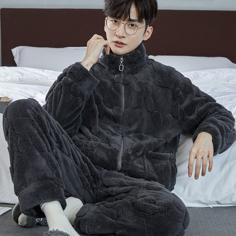 Pigiami da uomo Valstrend in pile jacquard e flanella calda, vestibilità ampia e confortevole per il relax domestico