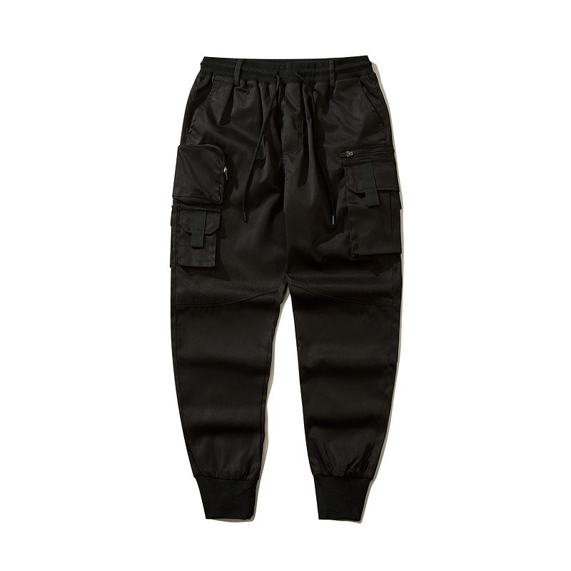 Pantaloni da uomo Valstrend in stile autunnale con tasche multiple, a gamba morbida e con lacci alla caviglia.