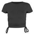 T-shirt donna con stampa a maniche corte e cordino, marchio Valstrend, tessuto leggero e stile casual.