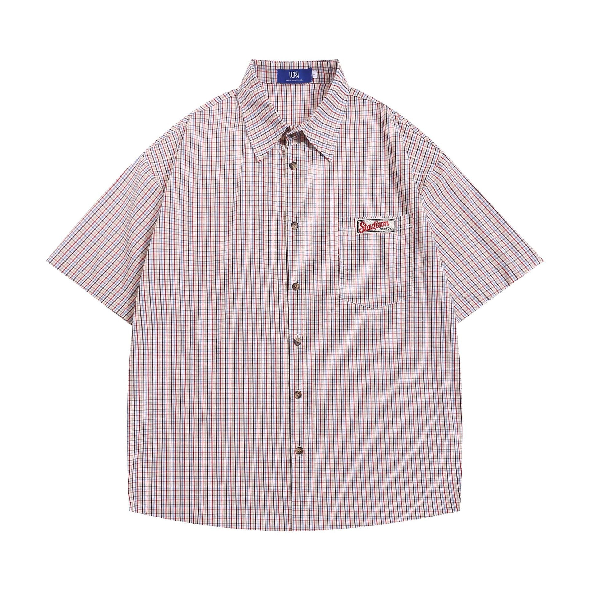 Camicia da uomo Valstrend in tessuto plaid leggero con maniche corte, stile casual e comodo.