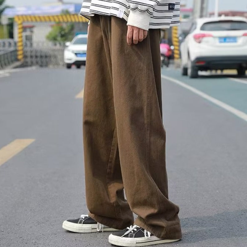Pantaloni casual retrò in stile giapponese per uomo, color cammello solido, marca Valstrend, con vestibilità comoda e dettagli classici