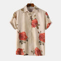 Camicia uomo Valstrend con colletto alto, stampa floreale a maniche corte, tessuto leggero e stile elegante.