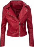 Giacca donna valstrend in pelle sintetica corta autunno-inverno con zip, stile slim e cappuccio in pelle.