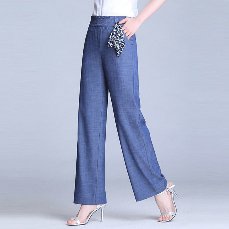Pantaloni larghi a gamba larga in seta ice, vita alta, donna, taglia plus, marca Valstrend, vestibilità comoda e elegante