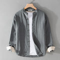 Camicia casual da uomo Valstrend in cotone e lino a maniche lunghe, stile semplice e elegante.