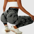 Pantaloni yoga plus size Valstrend in tie-dye pesca con cucitura, senza cuciture e effetto sollevamento dei fianchi.