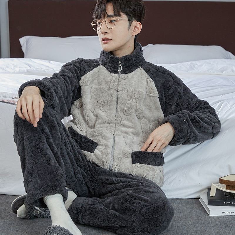 Pigiama da uomo Valstrend in jacquard di flanella con interno in fleece caldo, vestibilità ampia e confortevole.