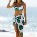 Costume da bagno bikini stampato tre pezzi per donna, set di Valstrend shop, con top, slip e copricostume colorati e alla moda.
