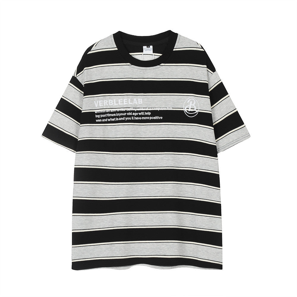 Contrast Color Striped Short-sleeved T-shirt European And American