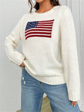 Maglione da donna Valstrend con scollo rotondo largo e motivo a bandiera, morbido e comodo, in tessuto leggero.