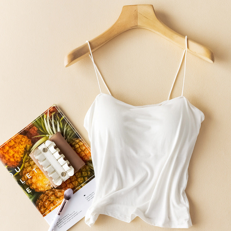 Girl's Off-shoulder Collar With Chest Pad Without Steel Ring Home Bottoming Small Slip Top Outer Wear Vest